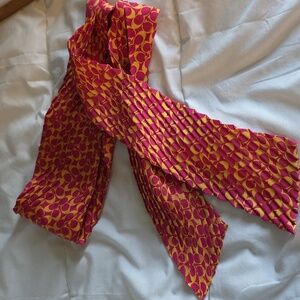 Pleated Vintage Coach 100% Silk thin scarf pink & orange